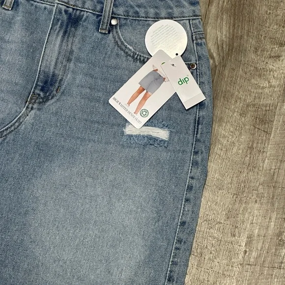 Womens Dip 6 Small Skirt Denim Jean Jeans Faded Navy Blue Straight Distressed - Picture 5 of 10